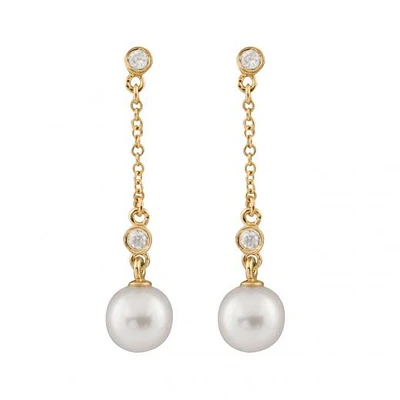 14K Yellow Gold 7-8mm Akoya Pearl & Diamond Earrings