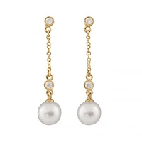 14K Yellow Gold 7-8mm Akoya Pearl & Diamond Earrings