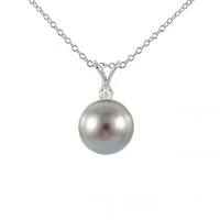 14K White 10-11mm Tahitian Pearl & Diamond Pendant