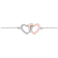 Sterling Silver 10K Rose Gold Diamond Heart Bracelet