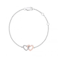 Sterling Silver 10K Rose Gold Diamond Heart Bracelet