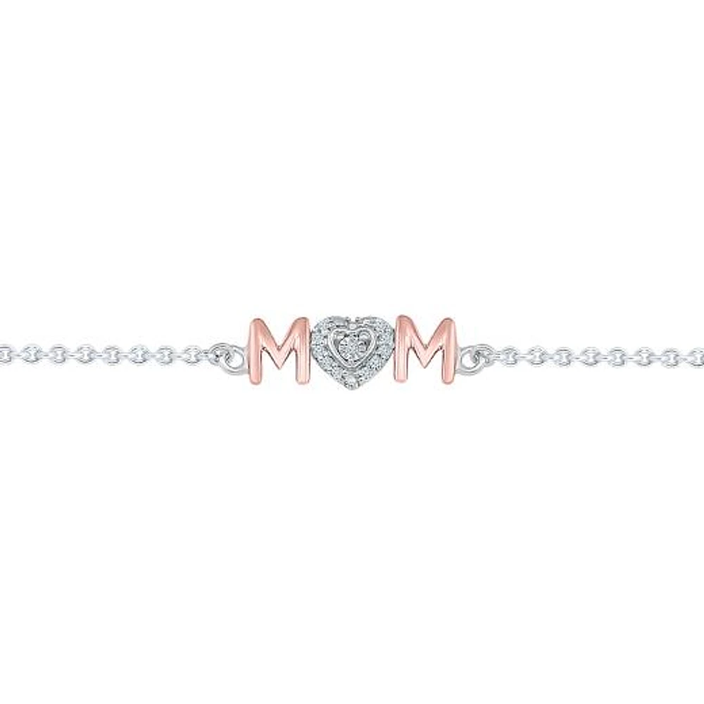 Sterling Silver & Rose Gold Diamond Mom Bracelet