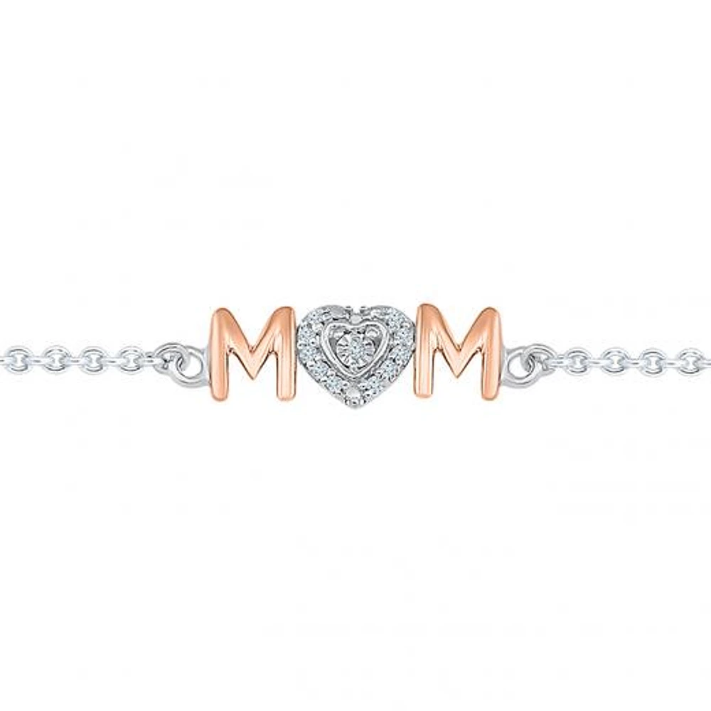 Sterling Silver & Rose Gold Diamond Mom Bracelet