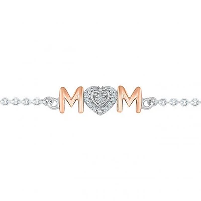 Sterling Silver & Rose Gold Diamond Mom Bracelet
