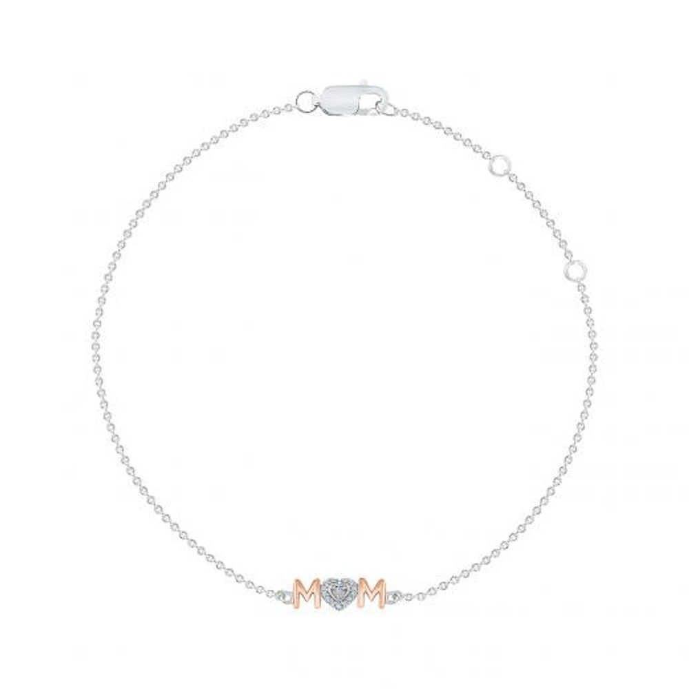 Sterling Silver & Rose Gold Diamond Mom Bracelet