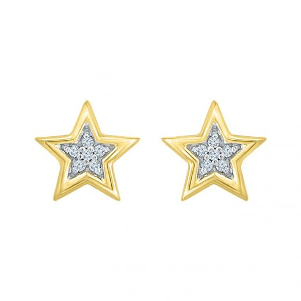 10K Yellow Gold Diamond Star Studs