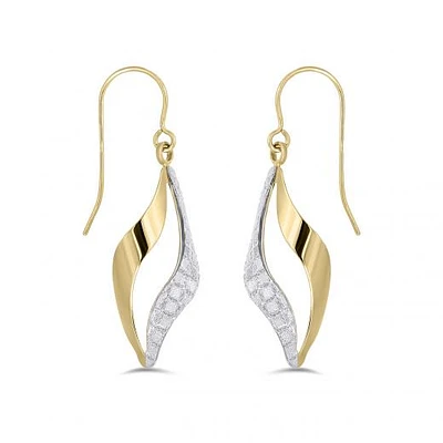 10K Yellow Gold Glitter Twisted Earrings