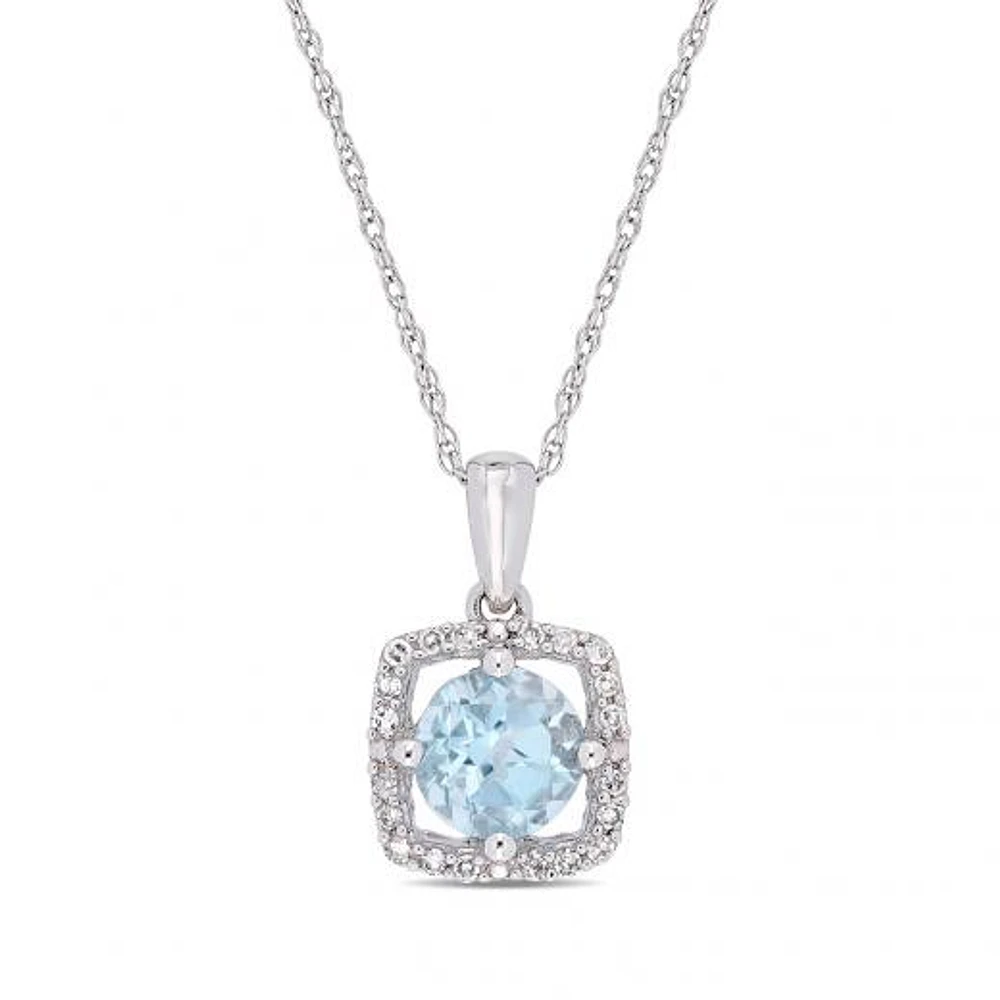 Julianna B 10K White Gold Diamond and Blue Topaz Fashion Pendant with Chain
