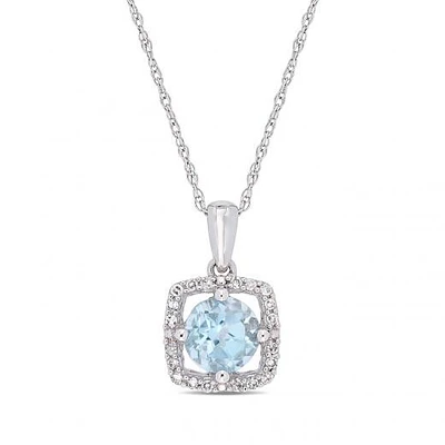 Julianna B 10K White Gold Diamond and Blue Topaz Fashion Pendant with Chain
