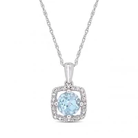Julianna B 10K White Gold Diamond and Blue Topaz Fashion Pendant with Chain