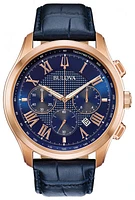 Bulova Men's Rose Gold Blue Dial Blue Leather Strap Classic Watch