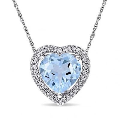 Julianna B 10K White Gold Diamond & Blue Topaz Pendant with Chain