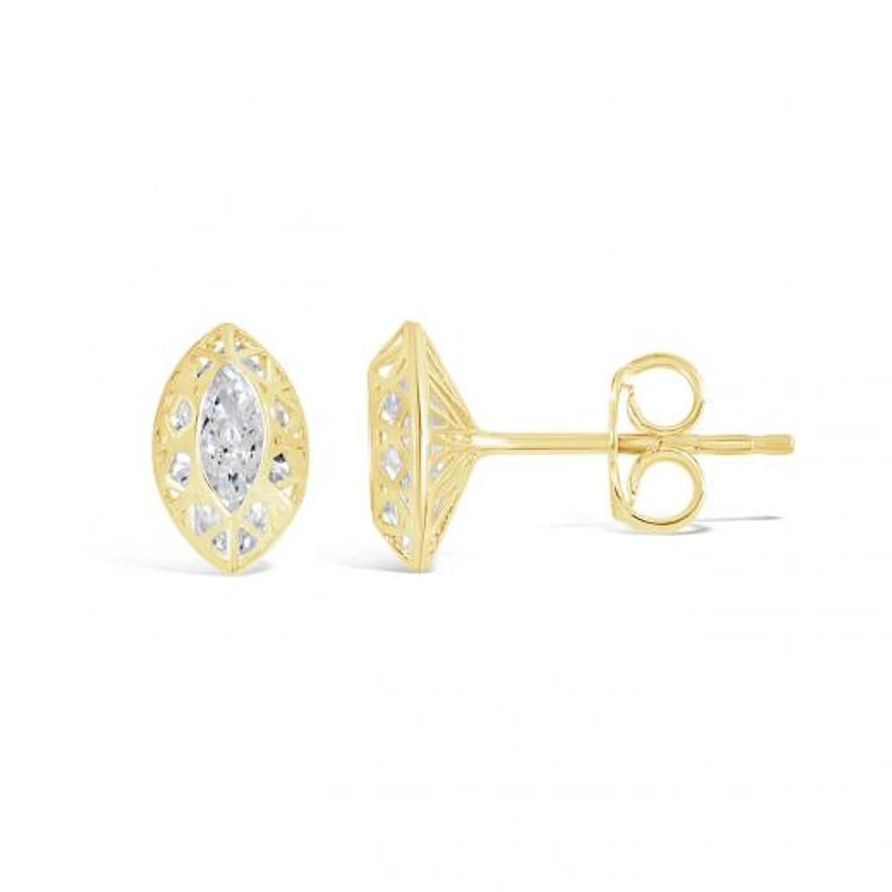 10K Yellow Gold Cubic Zirconia Oval Shape Stud Earrings