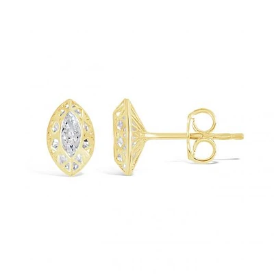 10K Yellow Gold Cubic Zirconia Oval Shape Stud Earrings