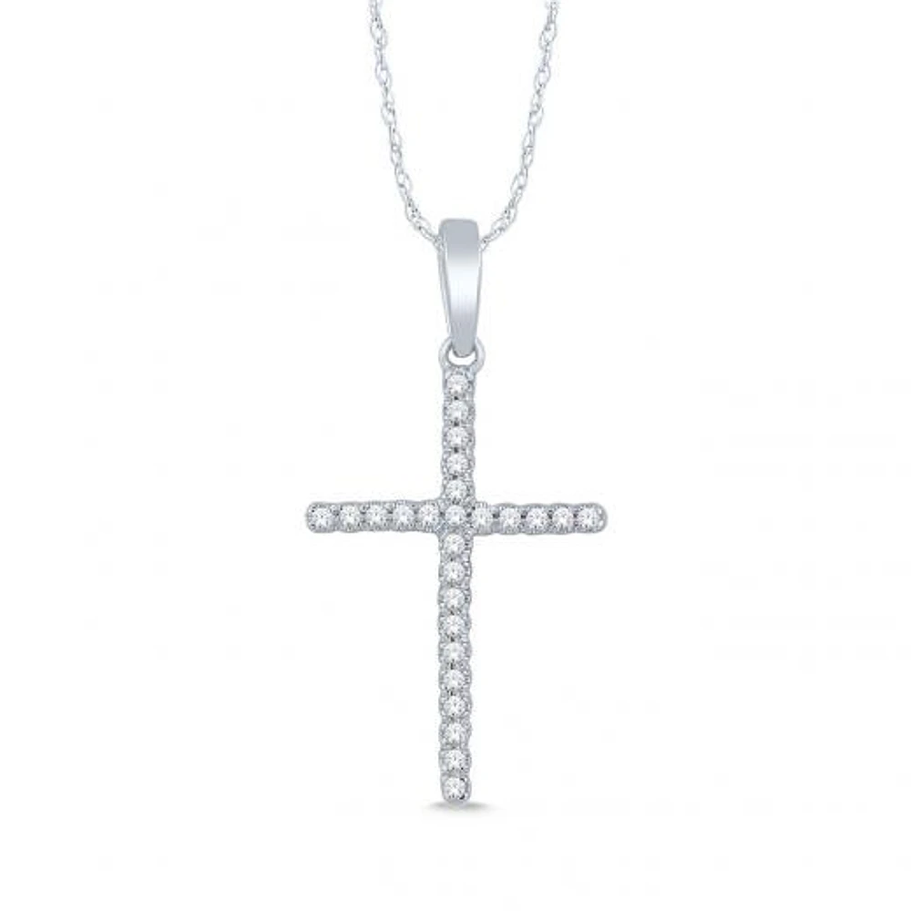 10K White Gold 0.05CTW Diamond Cross Necklace