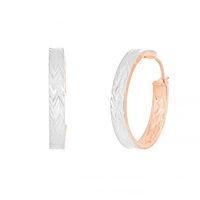 10K Rose and White Gold Diamond Cut Hoops
