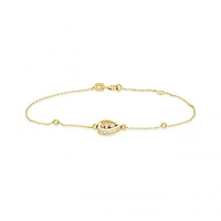 10K Yellow White and Rose Gold Heart and Ball Bracelet with Cubic Zirconia