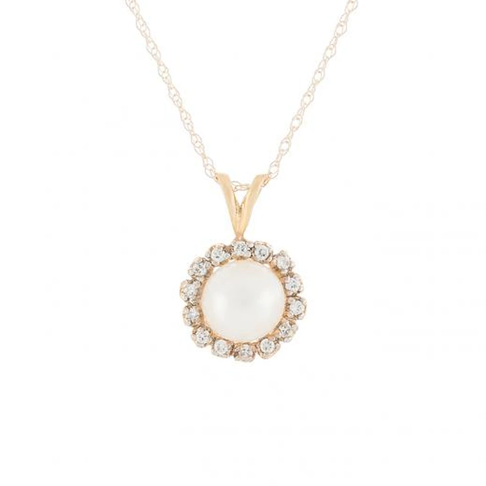 10K Yellow Gold 0.14CT Diamond & Fresh Water Pearl Pendant