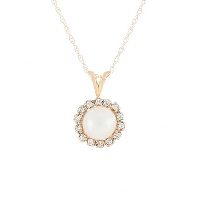 10K Yellow Gold 0.14CT Diamond & Fresh Water Pearl Pendant