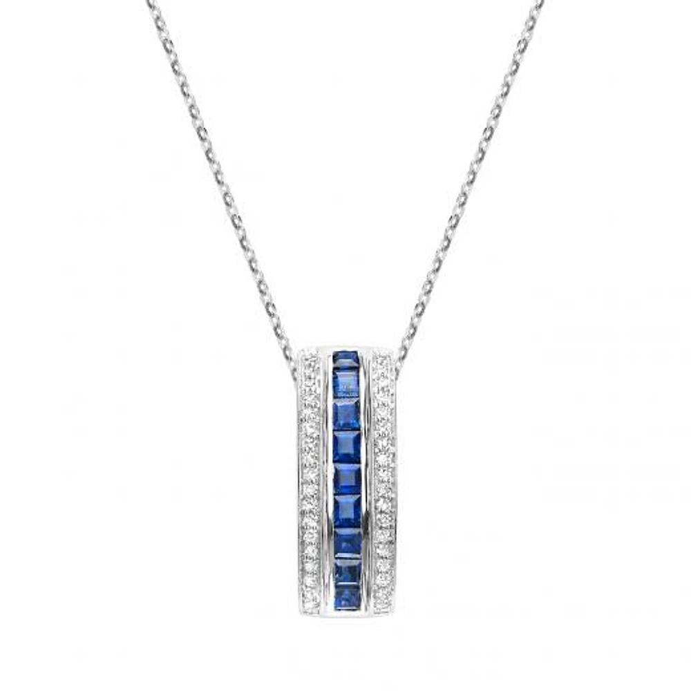 Monaco 10K White Gold Sapphire & Diamond Pendant