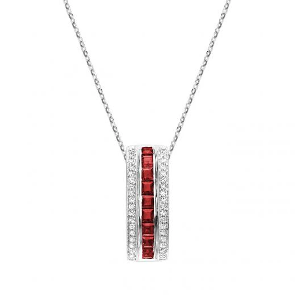 Monaco 10K White Gold Ruby & Diamond Pendant