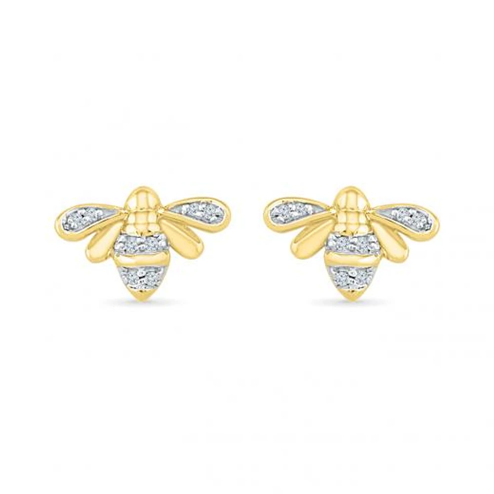 10K Yellow Gold Diamond Bee Earrings