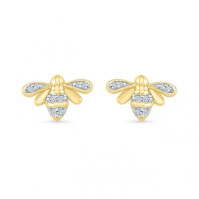 10K Yellow Gold Diamond Bee Earrings