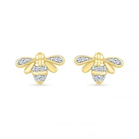 10K Yellow Gold Diamond Bee Earrings