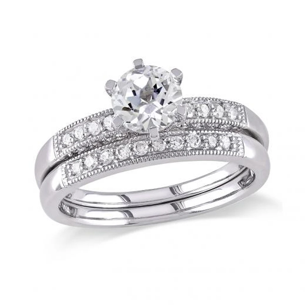 Julianna B 10K White Gold 0.33CTW Diamond & Sapphire Bridal Ring Set