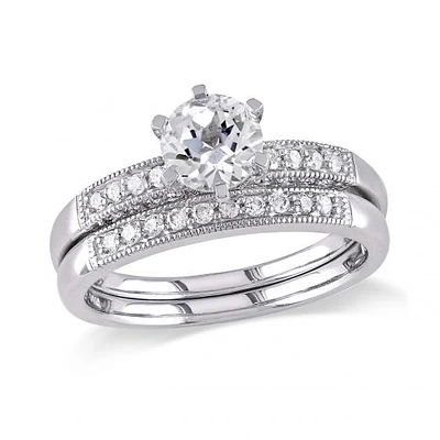 Julianna B 10K White Gold 0.33CTW Diamond & Sapphire Bridal Ring Set