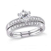 Julianna B 10K White Gold 0.33CTW Diamond & Sapphire Bridal Ring Set