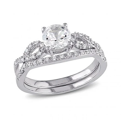 Julianna B 10K White Gold Created Sapphire & Diamond Bridal Set