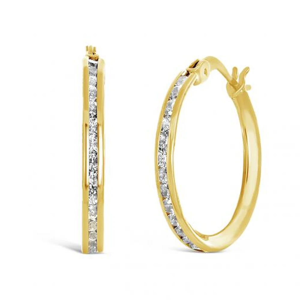 10K Yellow Gold 15mm Cubic Zirconia Hoop Earrings