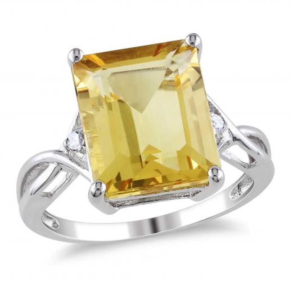 Julianna B Sterling Silver Emerald Cut Citrine & White Topaz Fashion Ring