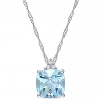 Julianna B White Gold Sky Blue Topaz & Diamond Fashion Pendant with Chain