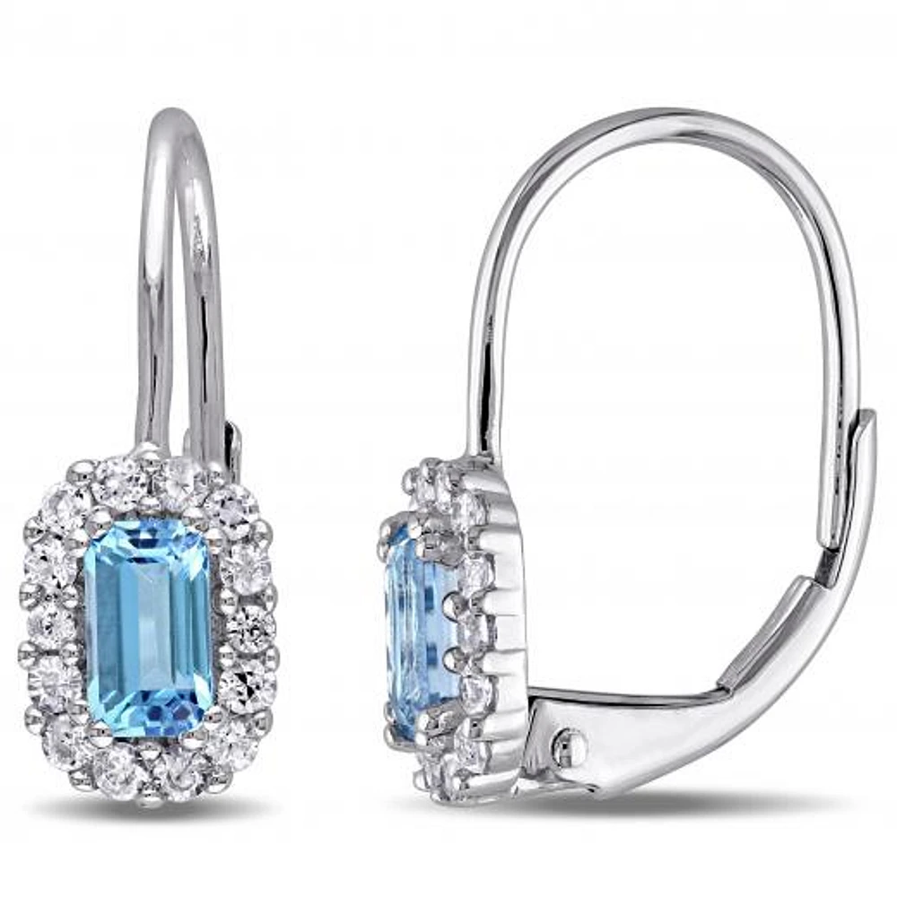 Julianna B White Gold Swiss Blue Topaz & White Sapphire Leverback Earrings