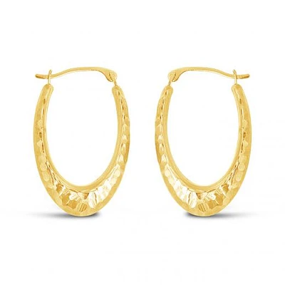 10K Yellow and White Gold Diamond Cut Oval Creole Hoops