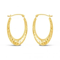 10K Yellow and White Gold Diamond Cut Oval Creole Hoops