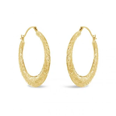 10K Yellow Gold Diamond Cut Round Hoops