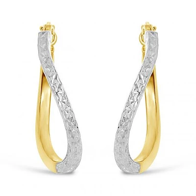 10K Yellow and White Gold Diamond Cut Twisted Hoops