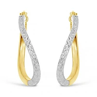 10K Yellow and White Gold Diamond Cut Twisted Hoops