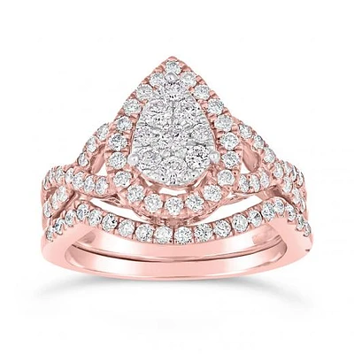 10K Rose Gold 1.00CTW Pear Shaped Bridal Set