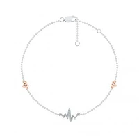 Sterling Silver 10K Rose Gold Diamond Heartbeat Bracelet