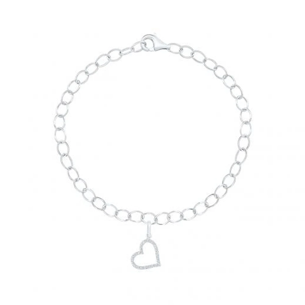 Sterling Silver Diamond Heart Charm Bracelet