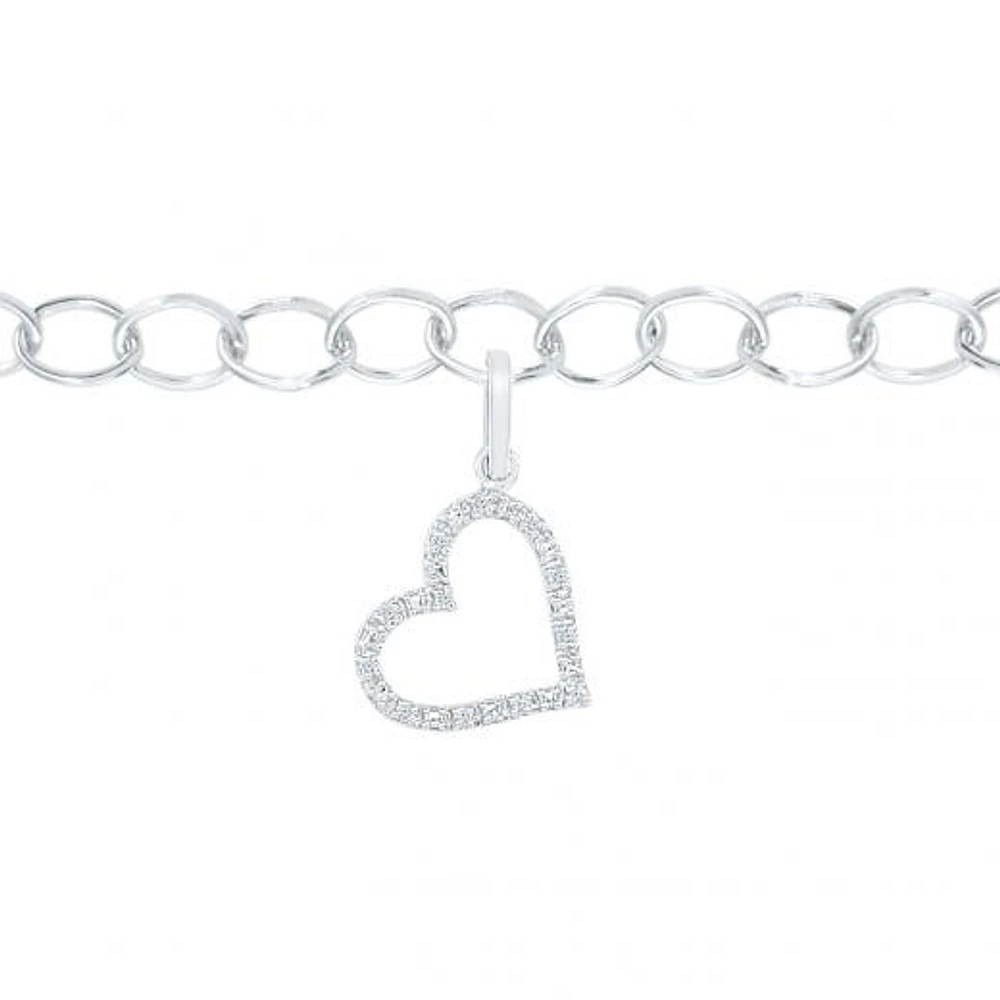Sterling Silver Diamond Heart Charm Bracelet
