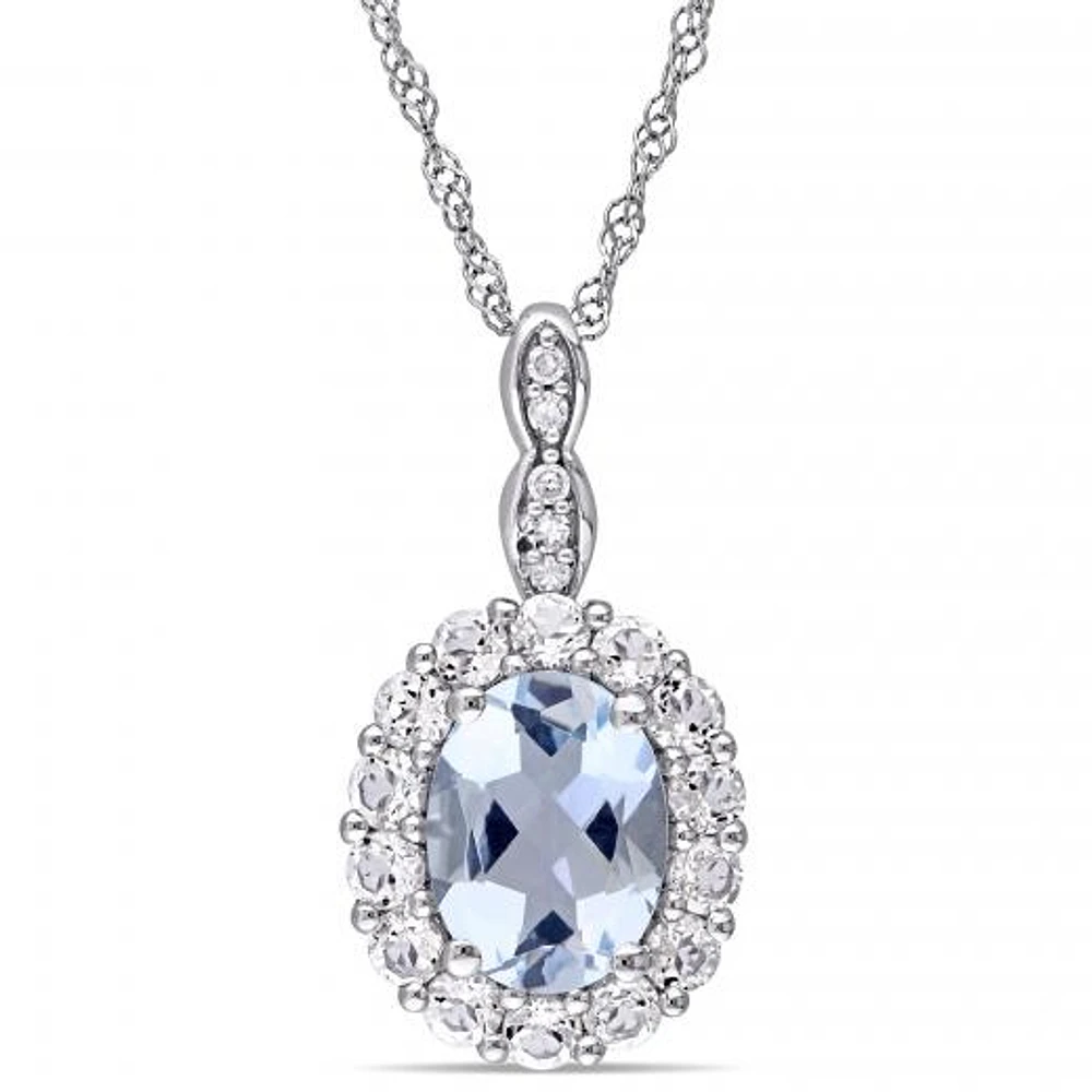 Julianna B 14K White Gold Aquamarine White Topaz & Diamond Pendant with Chain