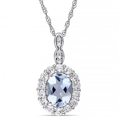 Julianna B 14K White Gold Aquamarine White Topaz & Diamond Pendant with Chain