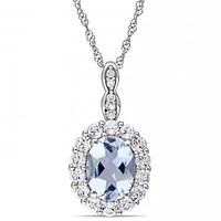 Julianna B 14K White Gold Aquamarine White Topaz & Diamond Pendant with Chain