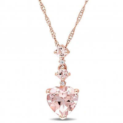 Julianna B 14K Rose Gold Heart Shaped Morganite & Diamond Accent Pendant