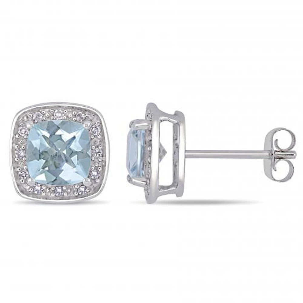 Julianna B 10K White Gold Aquamarine & 0.10CTW Diamond Halo Earrings